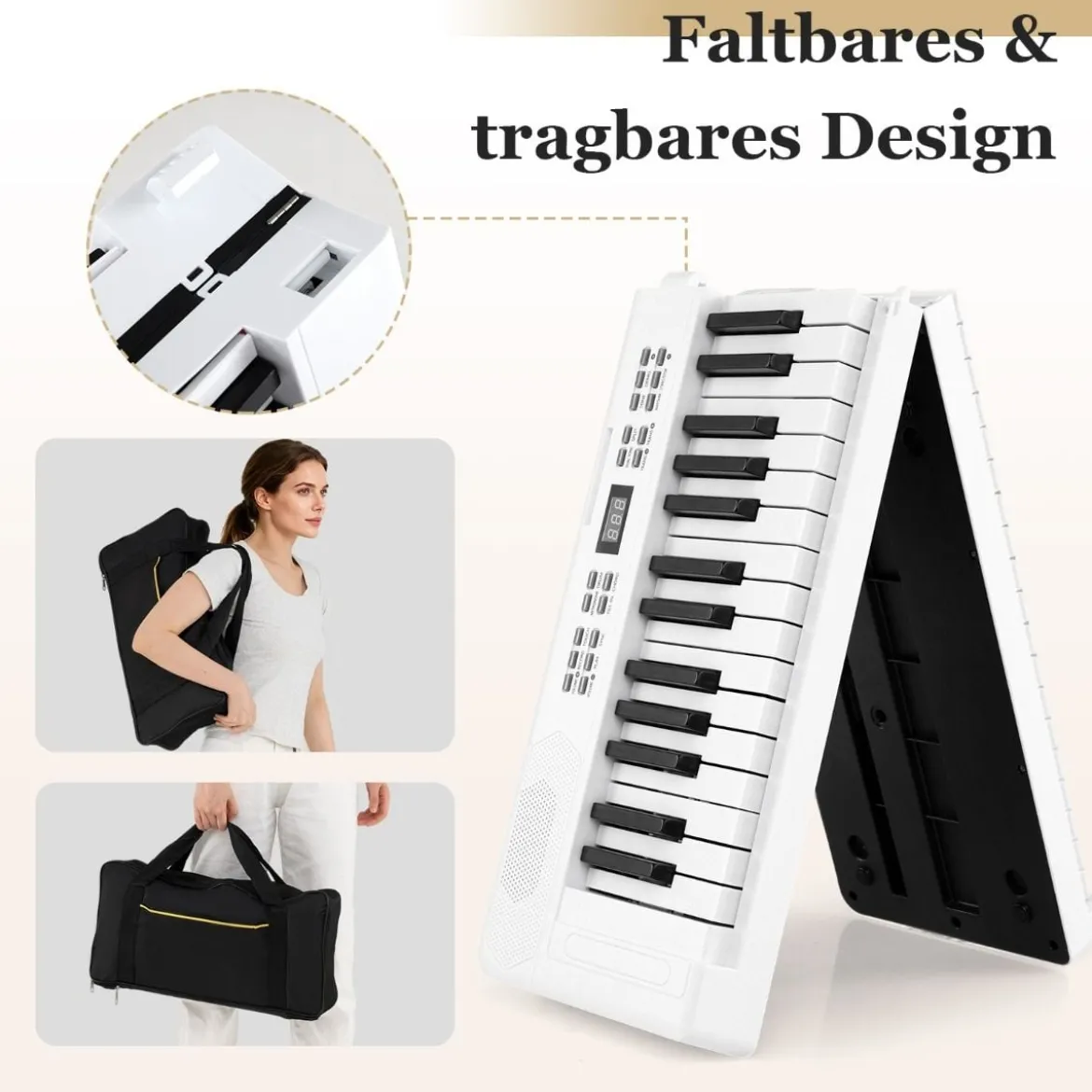61-Tasten faltbares Klavierkeyboard vollwertiges elektronisches Keyboard mit MIDI- & Split-Funktion Weiß