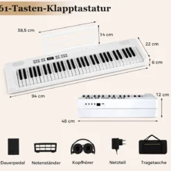 61-Tasten faltbares Klavierkeyboard vollwertiges elektronisches Keyboard mit MIDI- & Split-Funktion Weiß