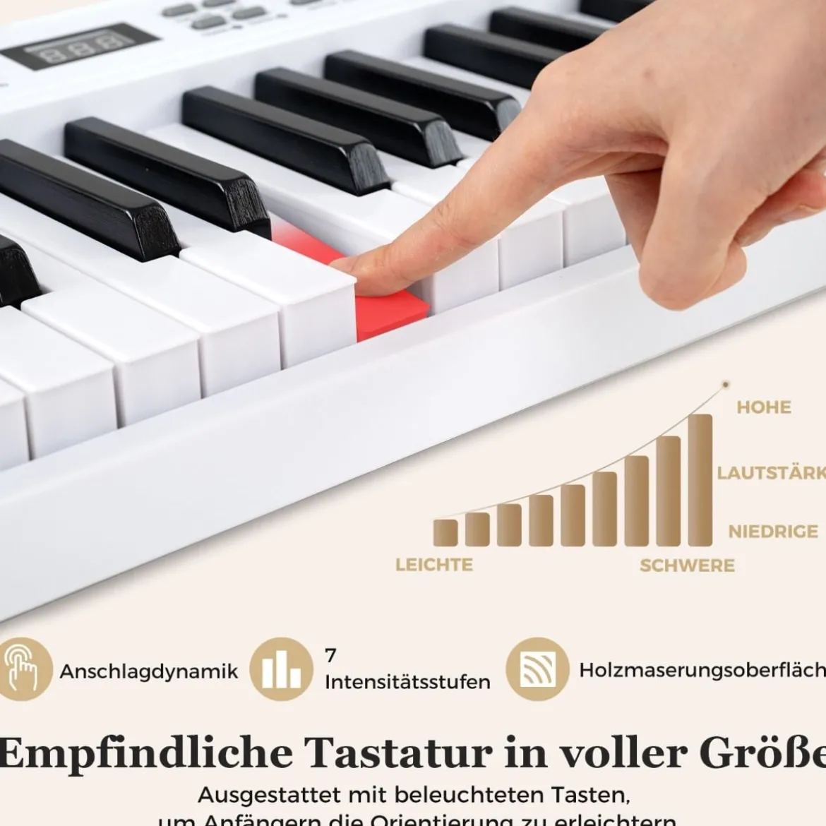 61-Tasten faltbares Klavierkeyboard vollwertiges elektronisches Keyboard mit MIDI- & Split-Funktion Weiß