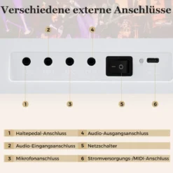 61-Tasten faltbares Klavierkeyboard vollwertiges elektronisches Keyboard mit MIDI- & Split-Funktion Weiß