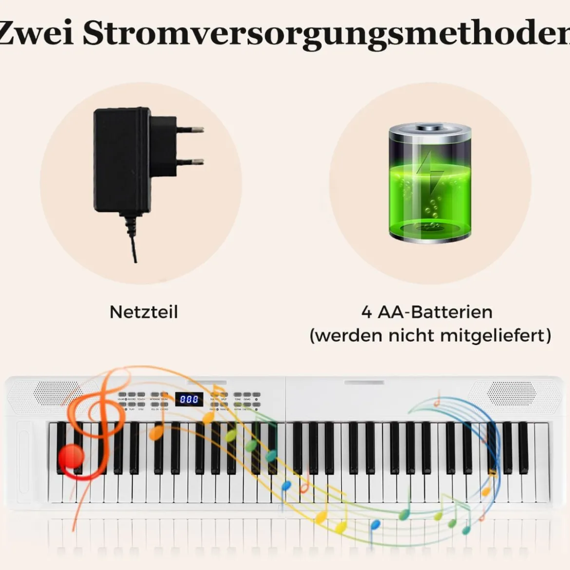 61-Tasten faltbares Klavierkeyboard vollwertiges elektronisches Keyboard mit MIDI- & Split-Funktion Weiß