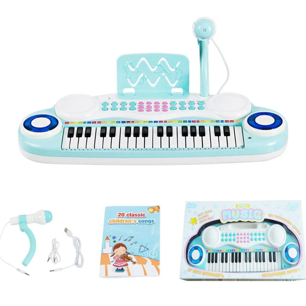 37 Tasten Kinder-Keyboard elektronisches Kinderklavier mit Licht Aufnahme & Abspiel Funktion Blau