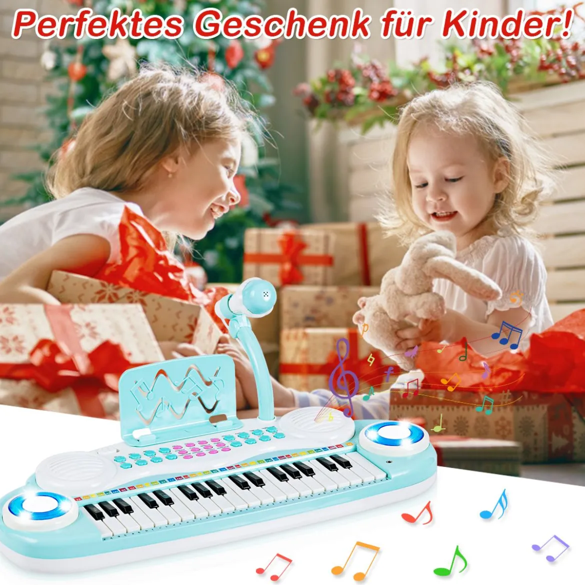 37 Tasten Kinder-Keyboard elektronisches Kinderklavier mit Licht Aufnahme & Abspiel Funktion Blau