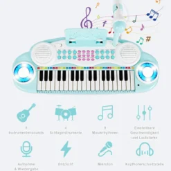 37 Tasten Kinder-Keyboard elektronisches Kinderklavier mit Licht Aufnahme & Abspiel Funktion Blau