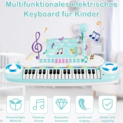 37 Tasten Kinder-Keyboard elektronisches Kinderklavier mit Licht Aufnahme & Abspiel Funktion Blau