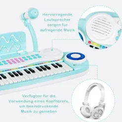37 Tasten Kinder-Keyboard elektronisches Kinderklavier mit Licht Aufnahme & Abspiel Funktion Blau