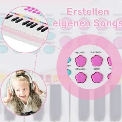 37 Tasten Kinder-Keyboard elektronisches Kinderklavier mit Licht Aufnahme & Abspiel Funktion Rosa