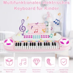 37 Tasten Kinder-Keyboard elektronisches Kinderklavier mit Licht Aufnahme & Abspiel Funktion Rosa