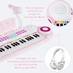37 Tasten Kinder-Keyboard elektronisches Kinderklavier mit Licht Aufnahme & Abspiel Funktion Rosa