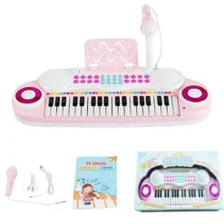 37 Tasten Kinder-Keyboard elektronisches Kinderklavier mit Licht Aufnahme & Abspiel Funktion Rosa