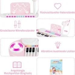 37 Tasten Kinder-Keyboard elektronisches Kinderklavier mit Licht Aufnahme & Abspiel Funktion Rosa