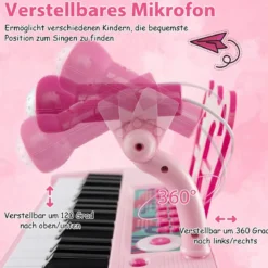 37 Tasten Kinder Keyboard Kinderklavier elektronisch mit Hocker Mikrofon & Notenständer Rosa