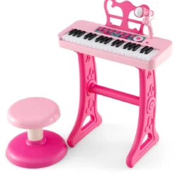 37 Tasten Kinder Keyboard Kinderklavier elektronisch mit Hocker Mikrofon & Notenständer Rosa