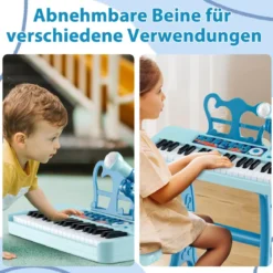 37 Tasten Kinder Keyboard Kinderklavier elektronisch mit Hocker Mikrofon & Notenständer Blau