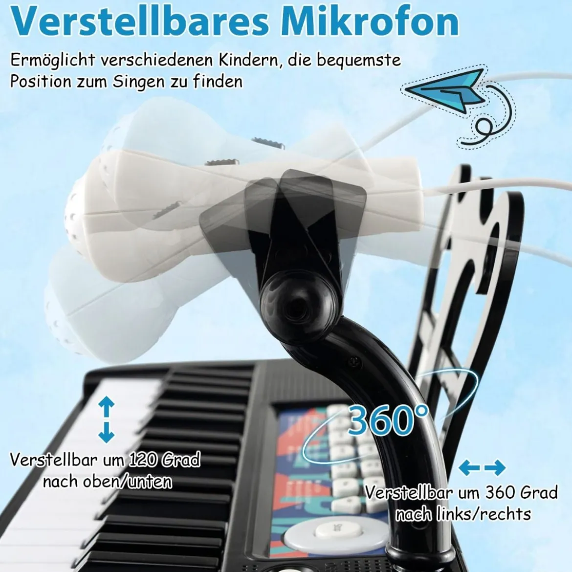 37 Tasten Kinder Keyboard Kinderklavier elektronisch mit Hocker Mikrofon & Notenständer Schwarz