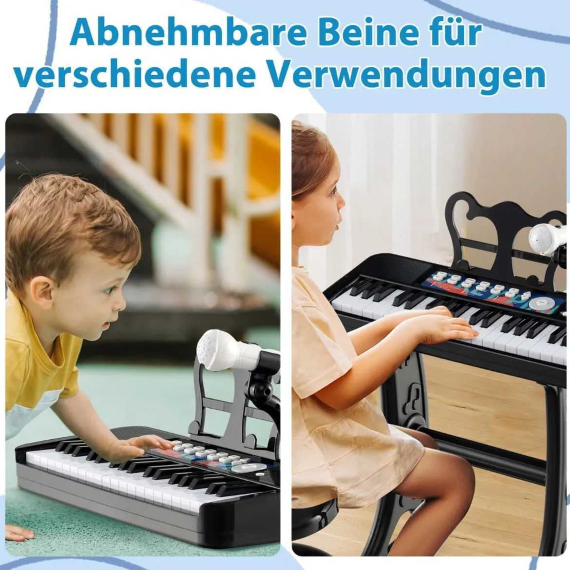 37 Tasten Kinder Keyboard Kinderklavier elektronisch mit Hocker Mikrofon & Notenständer Schwarz
