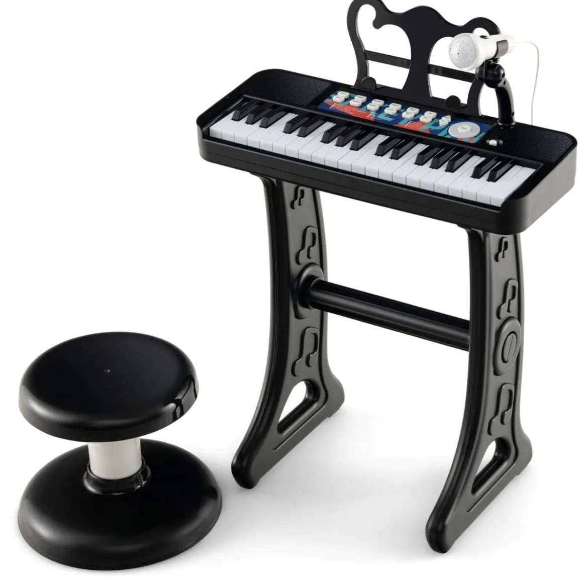 37 Tasten Kinder Keyboard Kinderklavier elektronisch mit Hocker Mikrofon & Notenständer Schwarz