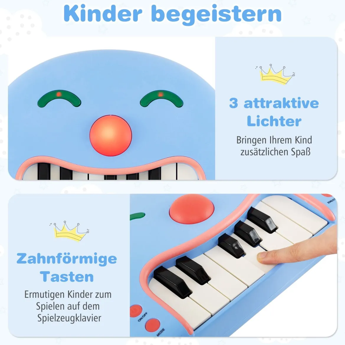 13-Tasten Kinder Keyboard mit Musik & Licht Baby Klavier Tragbares Musikinstrument Spielzeugklavier