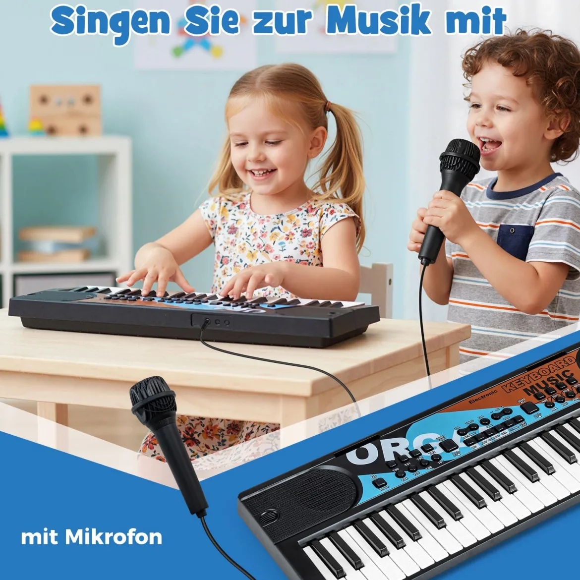 49 Tasten Kinder Klavier Keyboardmit 8 Rhythmen & 8 Klängen Tragbares Elektrisches Keyboard Schwarz