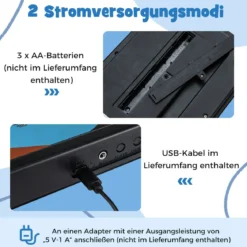 49 Tasten Kinder Klavier Keyboardmit 8 Rhythmen & 8 Klängen Tragbares Elektrisches Keyboard Schwarz