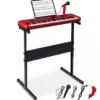 61 Tasten Kinder Piano Keyboard Innenmusikinstrument mit verstellbarem Ständer Mikrofon Rot