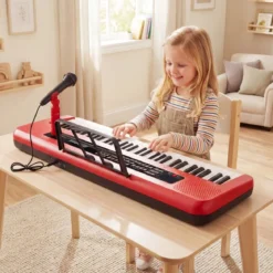 61 Tasten Kinder Piano Keyboard Innenmusikinstrument mit verstellbarem Ständer Mikrofon Rot