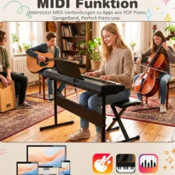 61 Tasten Klavier Keyboard Elektronisches Keyboard Set mit höhenverstellbarem Ständer Schwarz