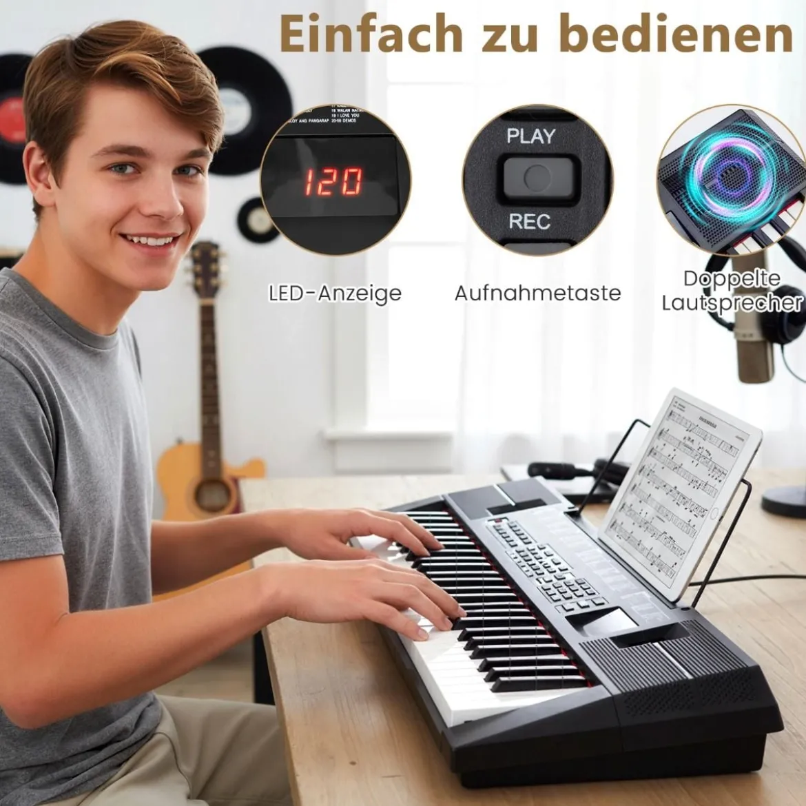 54 Tasten Klavier Keyboard für Anfänger Elektronisches Keyboard Set mit 200 Rhythmen & 200 Klangfarben