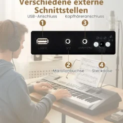 54 Tasten Klavier Keyboard für Anfänger Elektronisches Keyboard Set mit 200 Rhythmen & 200 Klangfarben