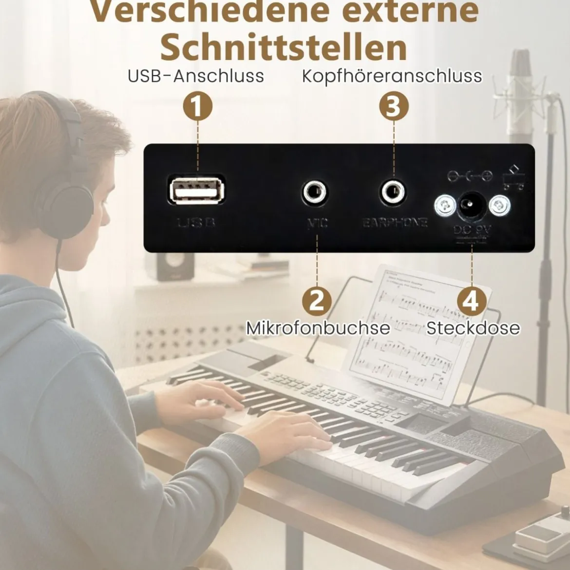 54 Tasten Klavier Keyboard für Anfänger Elektronisches Keyboard Set mit 200 Rhythmen & 200 Klangfarben