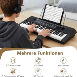 54 Tasten Klavier Keyboard für Anfänger Elektronisches Keyboard Set mit 200 Rhythmen & 200 Klangfarben