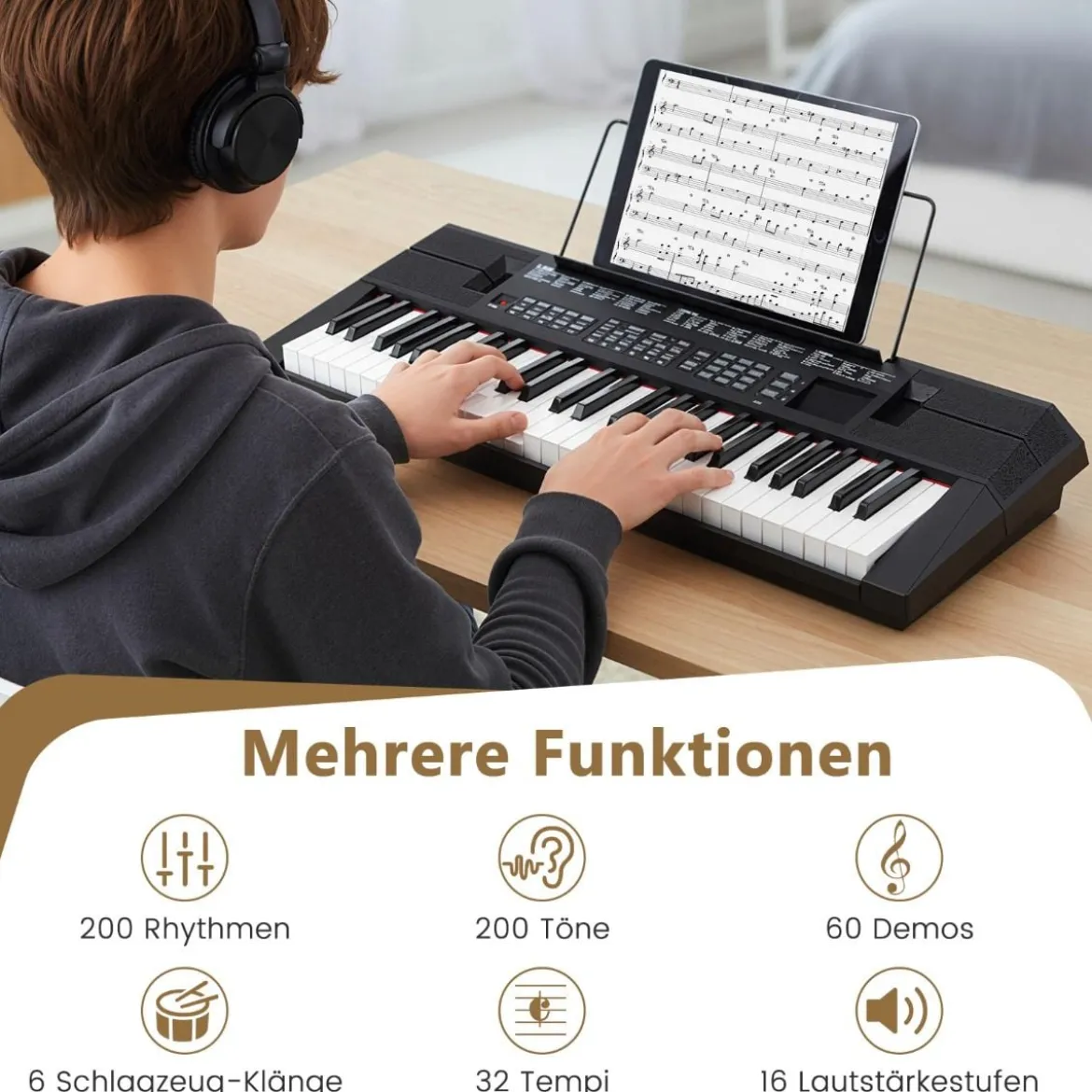 54 Tasten Klavier Keyboard für Anfänger Elektronisches Keyboard Set mit 200 Rhythmen & 200 Klangfarben