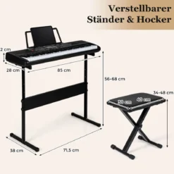 61 Tasten Klavier Keyboard für Anfänger Elektronisches Keyboard Set mit höhenverstellbarem Stativ Schwarz