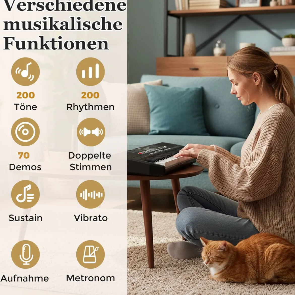 61 Tasten Klavier Keyboard für Anfänger Elektronisches Keyboard Set mit höhenverstellbarem Stativ Schwarz