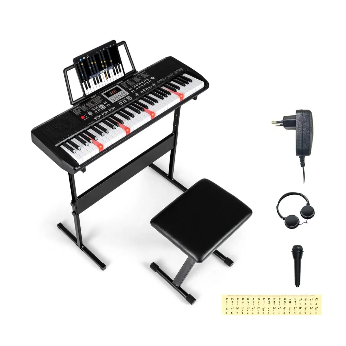 61 Tasten Klavier Keyboard für Anfänger Elektronisches Keyboard Set mit höhenverstellbarem Stativ Schwarz