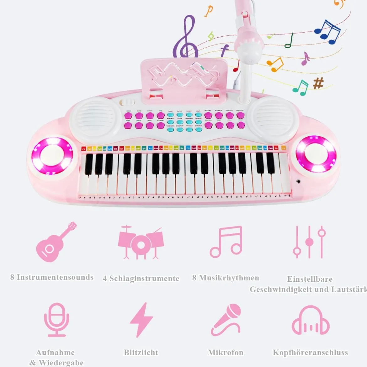 37 Tasten Klaviertastatur Kinder Keyboard mit Ständer pädagogische Keyboard 48 x 20 x 38 cm Rosa