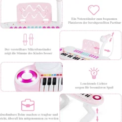 37 Tasten Klaviertastatur Kinder Keyboard mit Ständer pädagogische Keyboard 48 x 20 x 38 cm Rosa