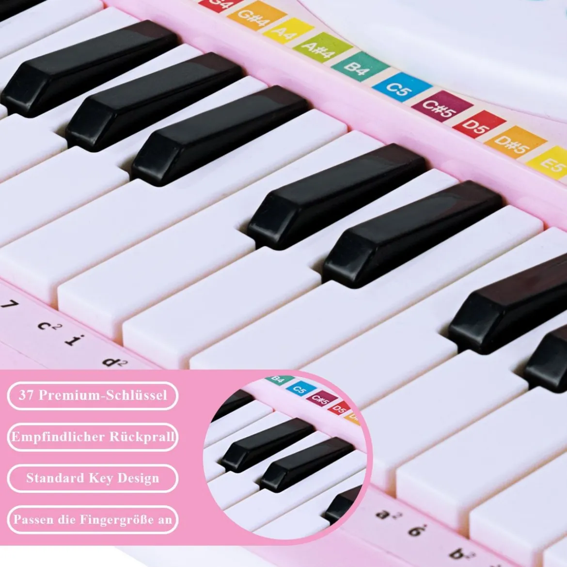 37 Tasten Klaviertastatur Kinder Keyboard mit Ständer pädagogische Keyboard 48 x 20 x 38 cm Rosa