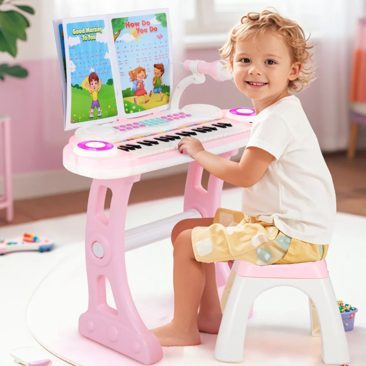 37 Tasten Klaviertastatur mit Licht Elektro Kinder Keyboard Aufnahme & Wiedergabe Spielzeugklavier