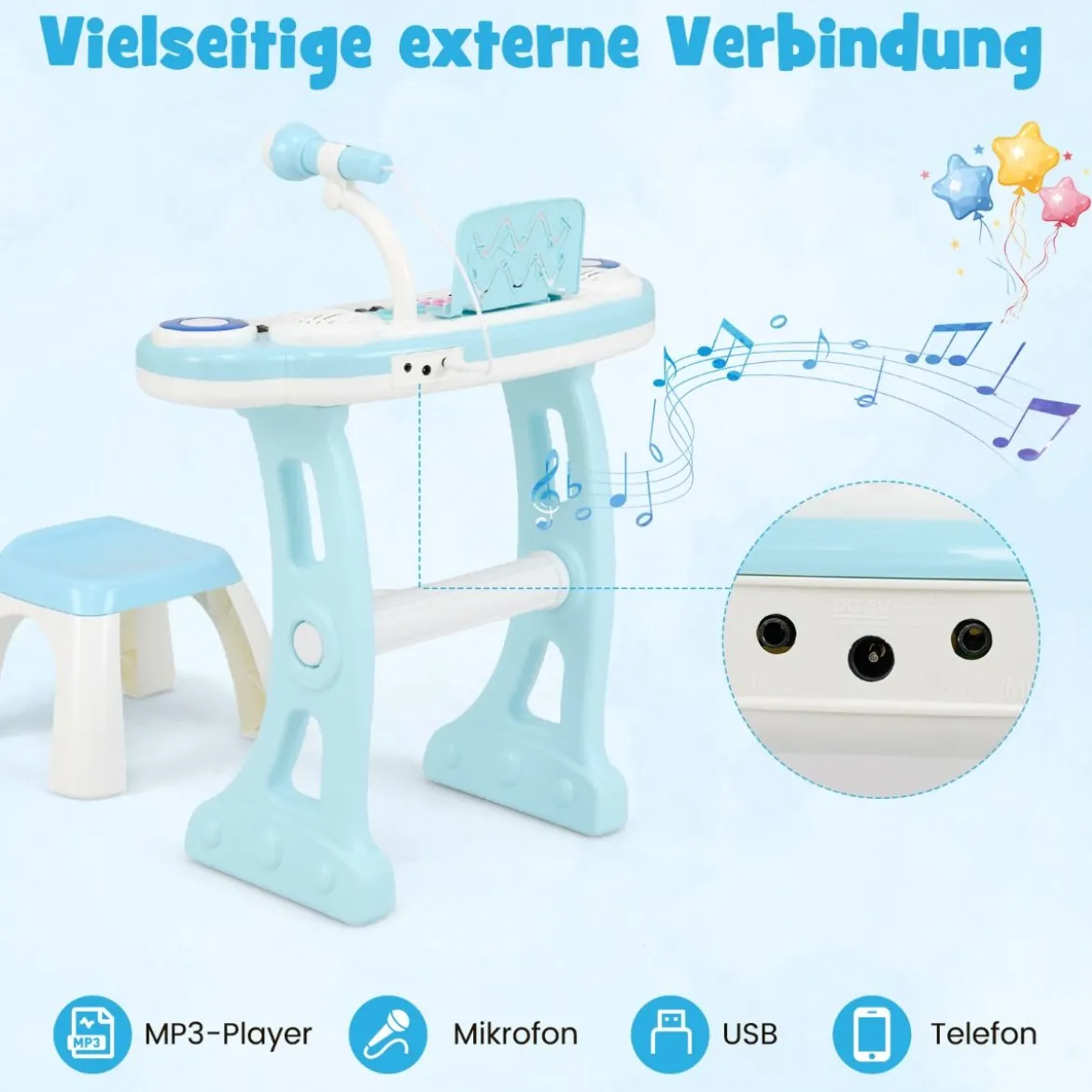 37 Tasten Klaviertastatur mit Licht Elektro Kinder Keyboard Aufnahme & Wiedergabe Spielzeugklavier