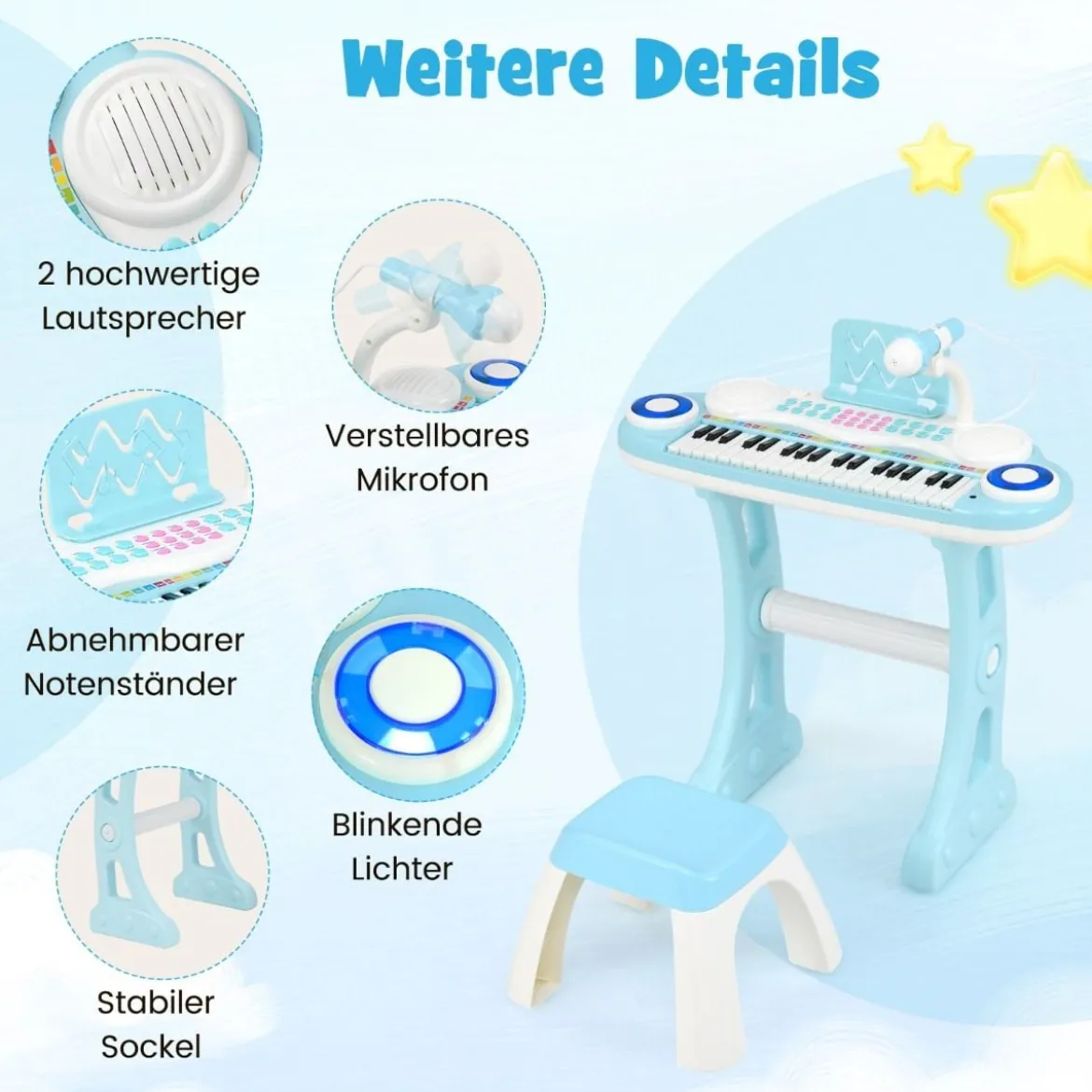 37 Tasten Klaviertastatur mit Licht Elektro Kinder Keyboard Aufnahme & Wiedergabe Spielzeugklavier