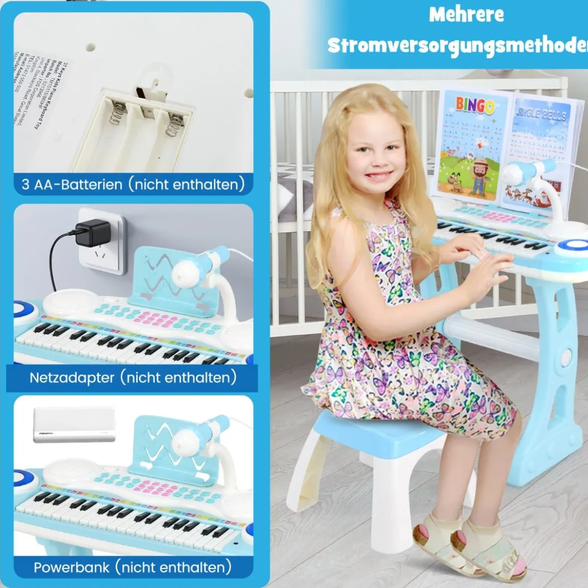 37 Tasten Klaviertastatur mit Licht Elektro Kinder Keyboard Aufnahme & Wiedergabe Spielzeugklavier