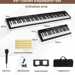 88 Tasten Piano Keyboard mit 1000 Rhythmen 1000 Tönen Klappbares Digitalpiano Klavier