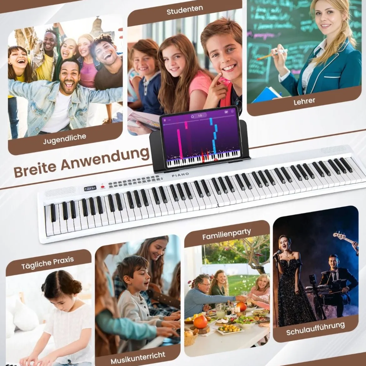 88 Tasten Piano Keyboard mit 1000 Rhythmen 1000 Tönen Klappbares Digitalpiano Klavier