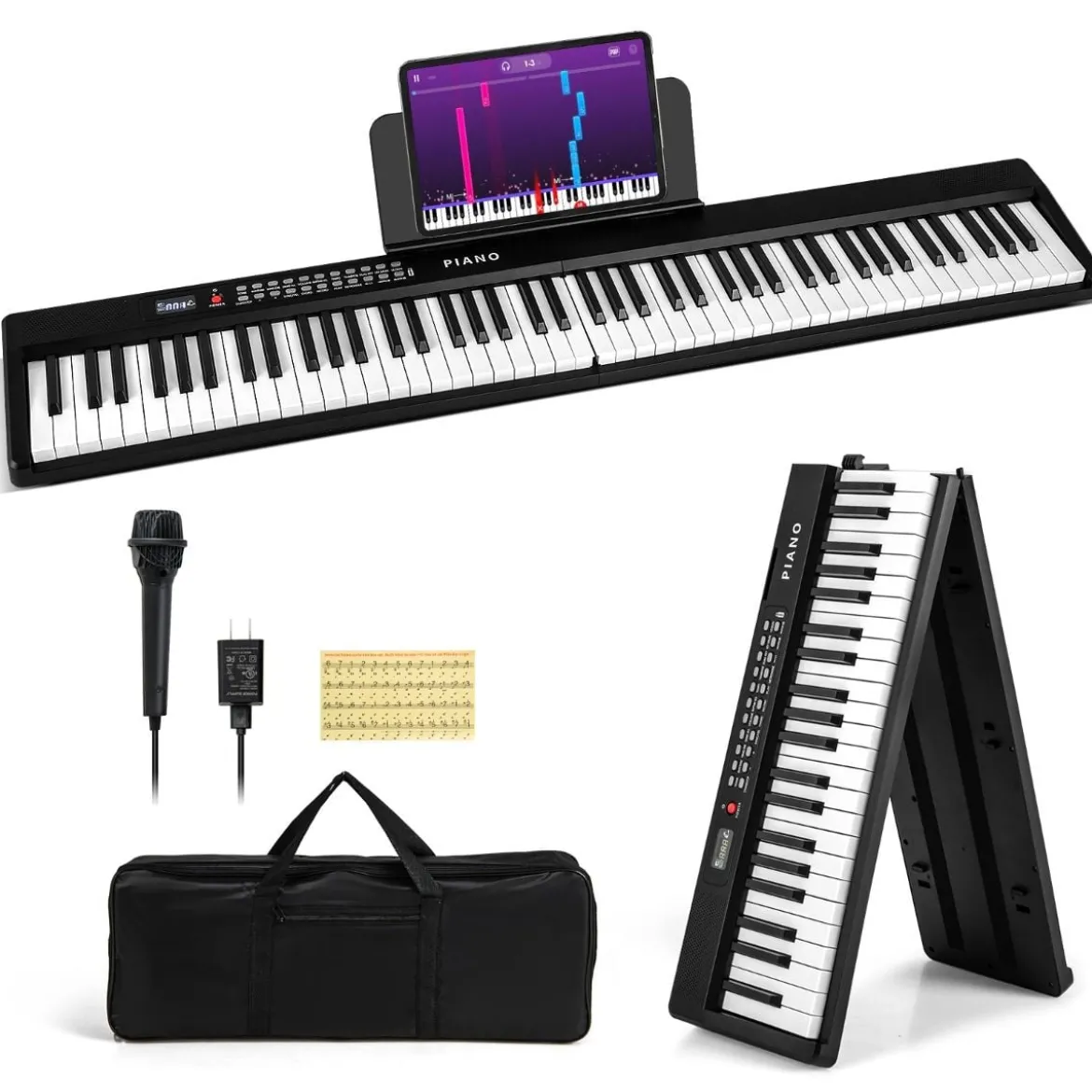88 Tasten Piano Keyboard mit 1000 Rhythmen 1000 Tönen Klappbares Digitalpiano Klavier
