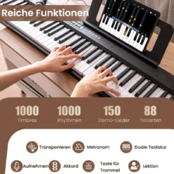 88 Tasten Piano Keyboard mit 1000 Rhythmen 1000 Tönen Klappbares Digitalpiano Klavier