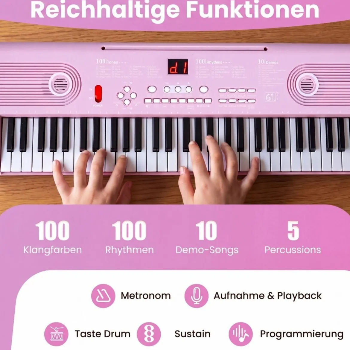 61 Tasten Piano Keyboard mit Ständer & Mikrofon & Tragetasche Digital Piano E-Piano Rosa