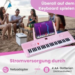 61 Tasten Piano Keyboard mit Ständer & Mikrofon & Tragetasche Digital Piano E-Piano Rosa