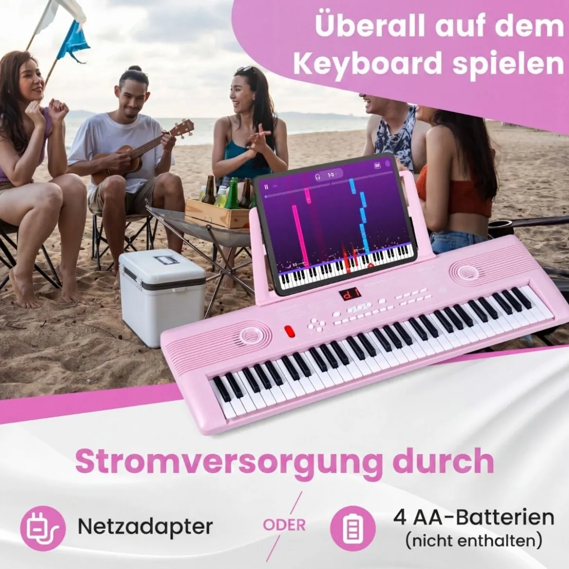 61 Tasten Piano Keyboard mit Ständer & Mikrofon & Tragetasche Digital Piano E-Piano Rosa