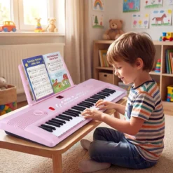 61 Tasten Piano Keyboard mit Ständer & Mikrofon & Tragetasche Digital Piano E-Piano Rosa